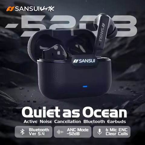 Sansui -52dB ANC Ture Wireless Earphones 6 Mic HD Calls Bluetooth 5.4 Headphone Active Noise Cancell
