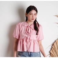 KIELO - TOP SHORT SLEEVEWanita GWEN COQUETTE TOP KOREAN BLOUSE/ BLOUSE/ RIBBON TIETALI COQUETTE TOP/