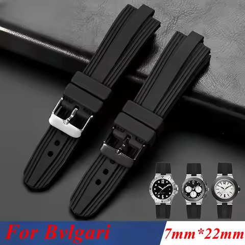 For BVLGARI ALUMINIUM 7mm Convex Watch Strap Band 7mm* 22mm Foldable Wristband Rubber Replace Access