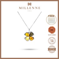 MILLENNE Multifaceted Baltic Amber 4 Leaf Clover Silver Pendant with 925 Sterling Silver (MLP-01)