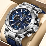 LIGE Jam tangan pria FOXBOX asli tampilan ganda bercahaya anti air kronograf olahraga digital watch