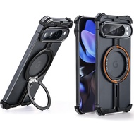 กันชนโลหะสีดำเคสสำหรับ Google พิกเซล9 Pro XL[เข้ากันได้กับ Magsafe] เคสแม่เหล็กโอขาตั้งโทรศัพท์ที่มอ