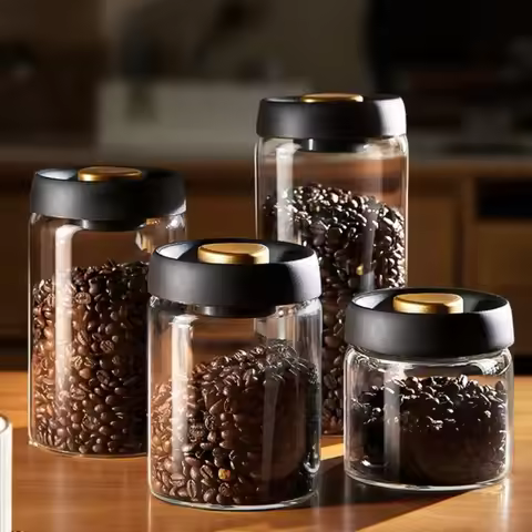 Coffee Beans Vacuum Sealed Tank Transparent Glass Food Storage Jars Household Moisture-proof Air Ext