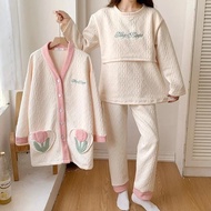 Nguyên Chất Cotton Bộ Đồ Ngủ 3 Bộ Mùa Đông Dày Điều Dưỡng Áo Choàng Mùa Xuân Mùa Thu Sau Sinh Lớp Kh