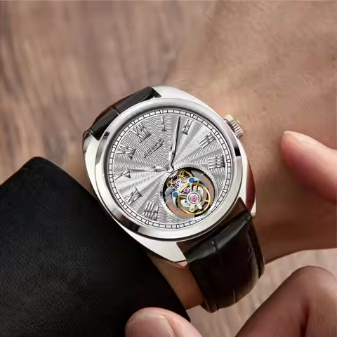 AESOP Real Flying Tourbillon Skeleton Watch for Men Mechanical Wristwatches Male Clocks Sapphire Cry