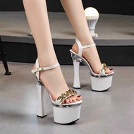 PJ - (13LTP) - Miss shoes with 17cm high platform heel, 7cm front double, chain strap