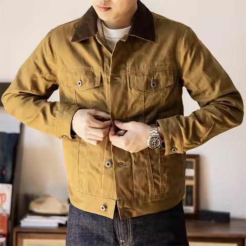 Pop Red Tornado Classic Type 3 Waxed Trucker Jacket American Casual Style Work Wear Coat