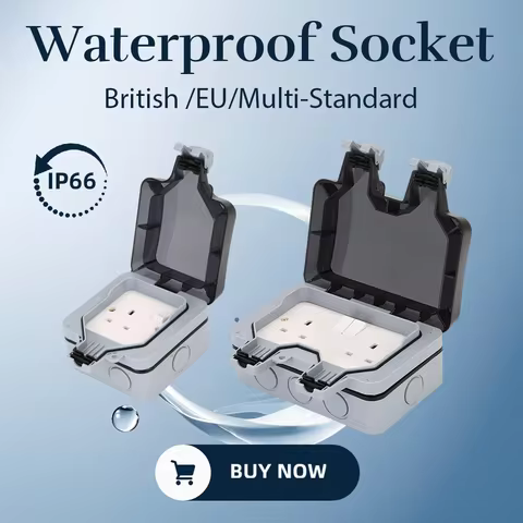 Outdoor Wall Waterproof Sockets Outlet UK Plug Electrical 15A Power 90-250V IP66 Weather Dust Proof 