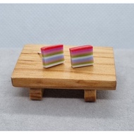 Handmade mini clay rainbow kueh lapis earrings