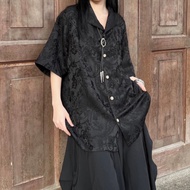 [K-2] New Chinese Style Dark Pattern Jacquard Embossed Art Cardigan Shirt Short-Sleeved Flower Yohji