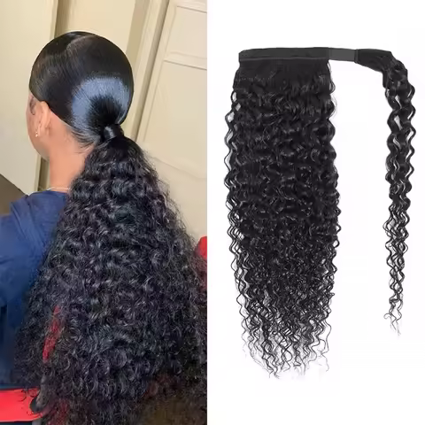 Kinky Curly Human Hair Ponytail Wrap Around Extension Kinky Curly Ponytail Hair Extension Hairpiece