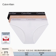 Calvin Klein内衣女三条装提花腰边ck舒适棉质性感比基尼三角内裤女QP2349O FIY-太空黑/杏仁色/月光白 3条 M 尺码偏大，建议拍小一码