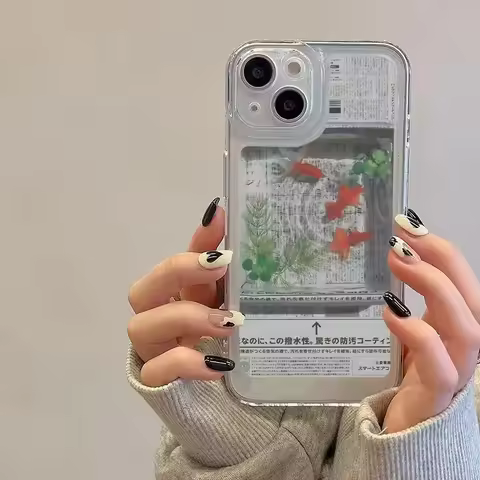 Creative Newspaper Goldfish Y2K Cute Phone Case For iPhone 16 15 14 13 12 11 Pro Max XR XS Max 7 8 P