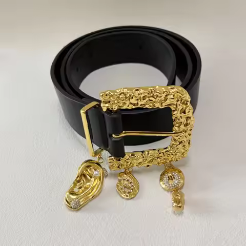 Retro Flash Crystal Ears Elements Pendant Belt, Catwalk Light Luxury High-end Waist Belts Decoration