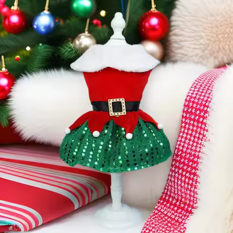 Christmas Dresses Fall Winter New Year Classic Red Belt Xmas Dog Clothes Puppy Outfit Chihuahua York