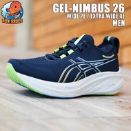 [2E /4E] Asics รุ่น GEL Nimbus 26 1011B795 400 สี น้ำเงินเข้ม พื้นขาว PureGEL FFBlast+ เบานุ่มสุด ขา
