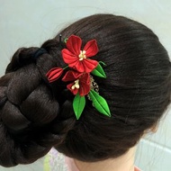 客制 紅色小梅花 真絲 髮梳 發釵 真絲頭飾 和服 宴會發飾 春仔花
