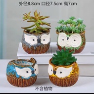 Ready stock ‼️ Ceramic Flower Pot Set 4pcs 多肉花盆陶瓷肉肉植物粗陶复古素烧紫砂创意大小口径简约