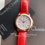 *Ready Stock*ORIGINAL Alexandre Christie 2804BFLRGSL Quartz Analog Red Genuine Leather Water Resistant Ladies Watch