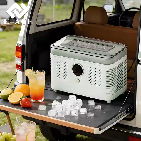 E-ACE Car Home Dual-use 15 Minute Fast ice Maker Desktop Mini Fully Automatic Portable 16 Block Ice 