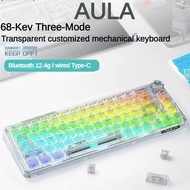 AULA F68 Fully Transparent Crystal Mechanical Keyboard Customized Hot Swappable 3mode Gasket Structu