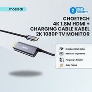 Choetech 4K 1.8m HDMI + Charging Cable 2K 1080p TV Monitor Cable