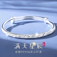 Recommended Gift9999Floral Sterling Silver Bracelet for Women, Adjustable Pure Silver Bangle, Valent