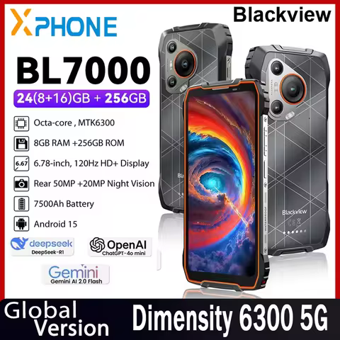 Blackview BL7000 Rugged Phone 5G AI 8GB+256GB 6.78" HD Display 120Hz MediaTek Dimensity 6300 Android