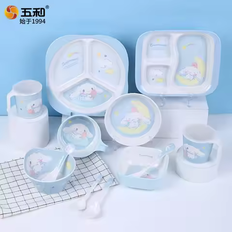 For Sanrio Cinnamoroll Kid Tableware Cartoon Baby Breakfast Plates Anti Fall Anti Scald Cup Spoon Bo