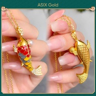 ASIX GOLD สร้อยคอพร้อมจี้ปลาคาร์ฟเคลือบทอง 24K ประดับเพชร สร้อยคอปลาทองนำโชคจีนชุบทอง 18K สำหรับผู้ห