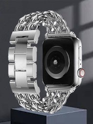 1入組銀不銹鋼和牛仔鏈條智能手錶帶適合男士和女士,適用於Apple Watch帶38mm40mm41mm42mm44MM45mm49mm,適用於系列Ultra/SE/8/7/6/5/4/3/2/1