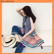 [NowShip2h] Boho Scarf with Blue and White Checkered Brocade Pattern - Cotton Material - Size 90x180