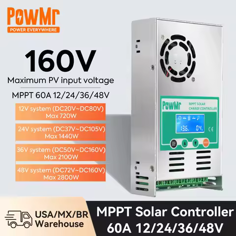 Powmr 60A MPPT Solar Charge Controller 12V 24V 36V 48V Solar Charge Controller Lifepo4 Lead Acid Bat