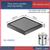 Xinkunlong Invisible Floor Trap 15x15cm Gray Brushed 304 Stainless Steel Hidden Floor Drain