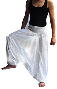 Mens Baggy Yoga Hippie Boho Aladdin Alibaba Harem Pants (White)