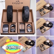 Coach New Style Men's Belt/Two-Color Cowhide Belt/Double-Sided Belt/Double Buckle
