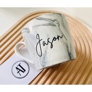 [SG Seller] Personalised/ Customised Marbled Slanted Ceramic Mug Gift Set with Name - Drinks Coffee 