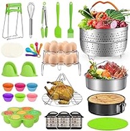 MIBOTE 98 Pcs Accessories Set for Instant Pot 5,6,8 Qt, 2 Steamer Baskets, Springform Pan, Egg Steamer Rack, Egg Bites Mold, Kitchen Tong, Silicone Pad, Oven Mitts, Cheat Sheet Magnet, and etc