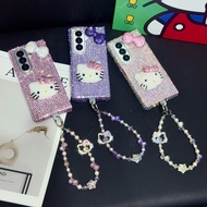 Samsung Folding Zfold 7 6 5 4 3 KT Cat Head Solid Color Flashing Diamond Phone Case