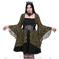 Goth Punk Plus Size Solid Color Patchwork Long Sleeve Casual Elegant Dress Goth Women Outfit