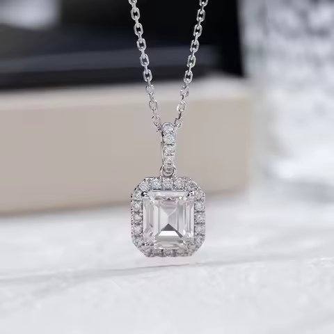 2.69CT H VS2 Emerald Shape Lab Grown Diamond Necklaces Platinum PT950 Diamonds Pendant For Woman Gir