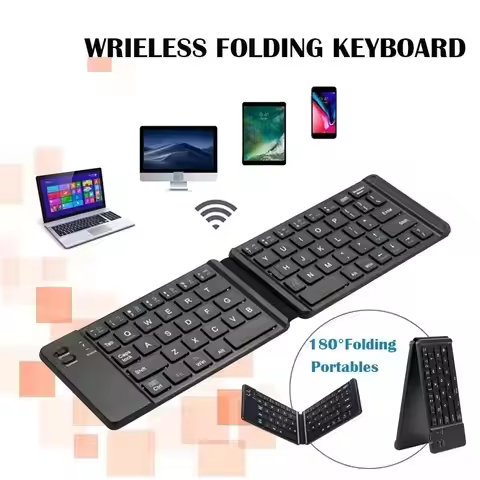 Slient Wireless Folding Keyboard Mini Rechargeable Bluetooth Keyboard Slim Design Lightweight Foldab