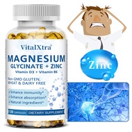 Magnesium glycine + Zinc supplement - supports bones, immune system, and heart health; a mineral sup