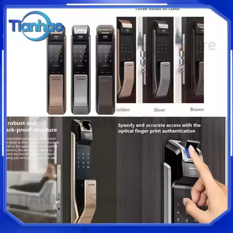 For Samsung SHS-P718 Push Pull Handle with Fingerprint Digital Smart Home Lock and RFID Card Verific