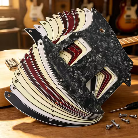 RUKOVA SQ Mustang Bullet Electric Guitar Pickguard, 9-Hole Rounded HH Dual Pickup Configuration, Mul