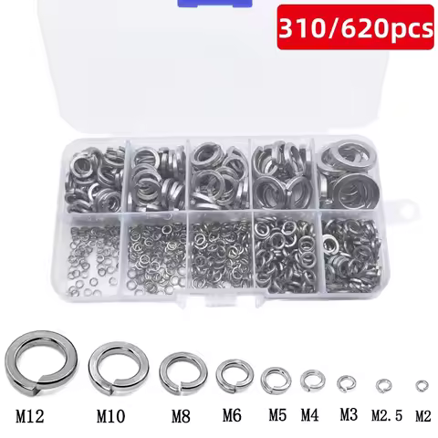 310/620 pieces 304 stainless steel spring washers assortment kit, 9 sizes M2 M2.5 M3 M4 M5 M6 M8 M10