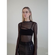 T Translucent Top Base Vest Short Version SansFrontieres Tequila Mesh Knit See-Through Two-Piece Lon