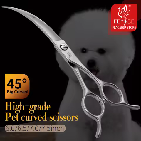 Fenice Big Super Curved Scissors 45° 6/6.5/7/7.5inch Pet Dog Grooming Scissors Pets Hair Curved Shea