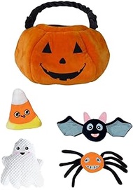 Glow Pups Halloween Jack O Lantern Hide and Seek Dog Toy with 4 Interactive Plush Toys That Squeak a