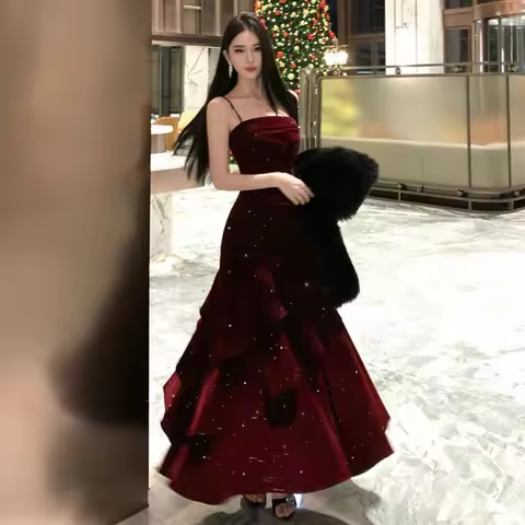 Red Velvet iny Cisas Dr with Lace Hemline mid High Waist Velvet Dr for Women Ciwalk A-Line Skirt Thi